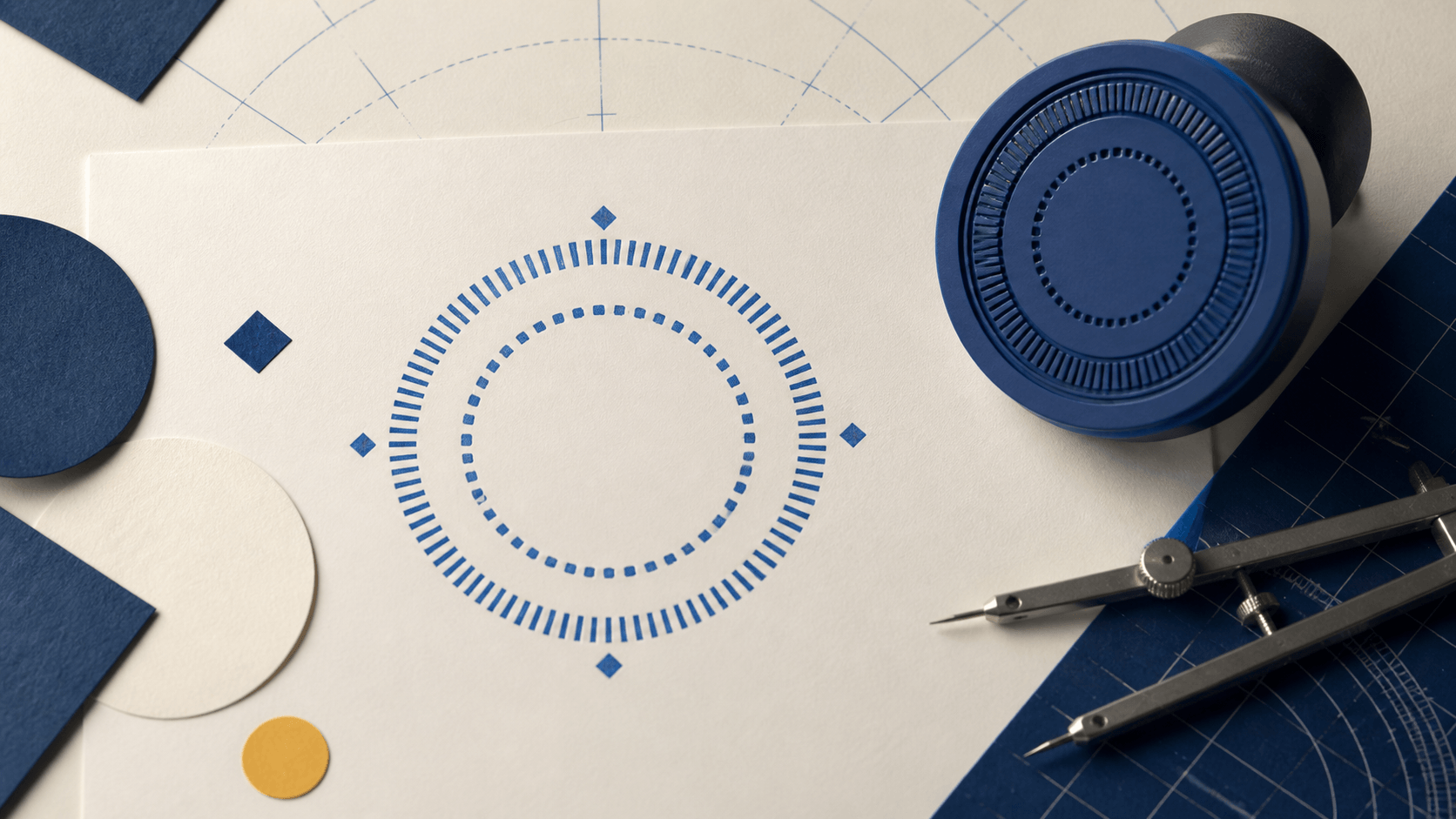 Blank round stamp template with balanced rings and curved text guides