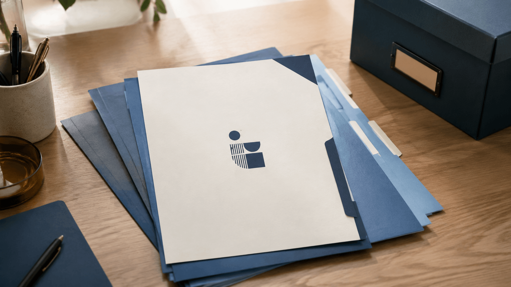 Confidential stamp concept beside carefully organized shared files