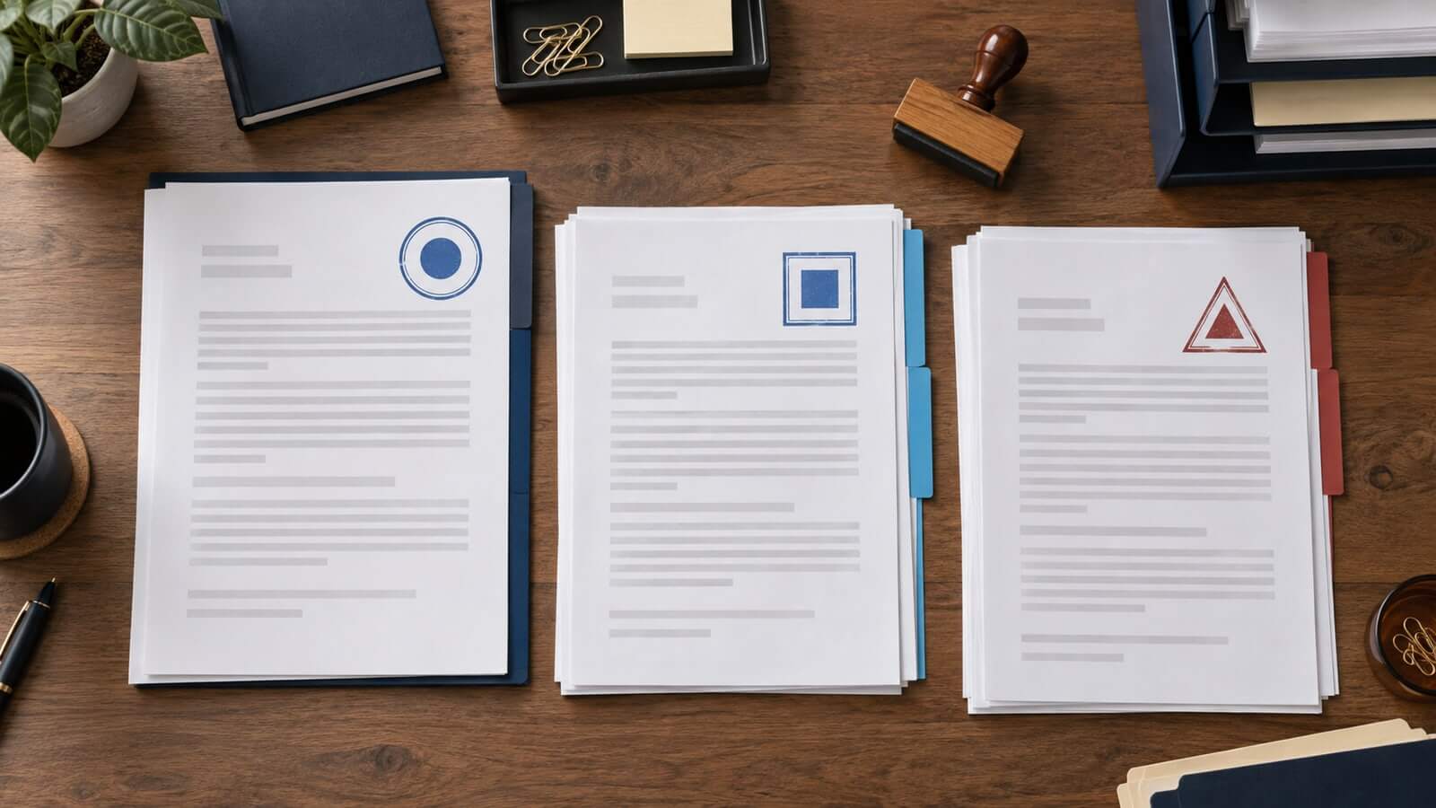 Original and reference document sets marked with distinct copy stamp concepts