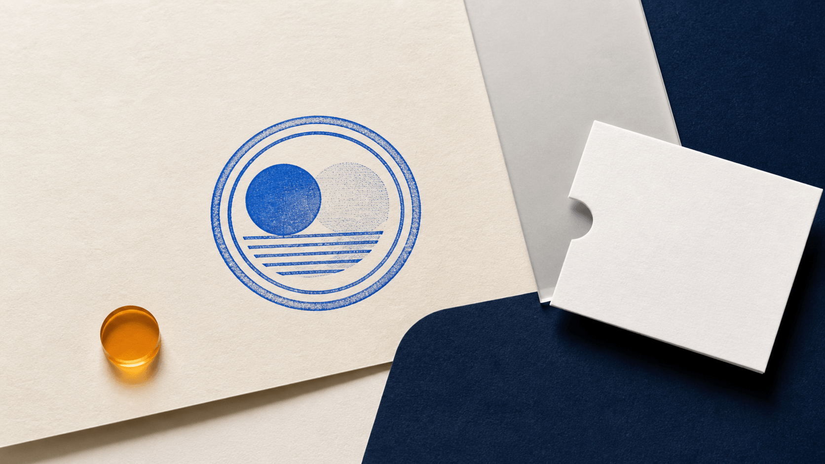 Transparent digital stamp artwork layered over office documents