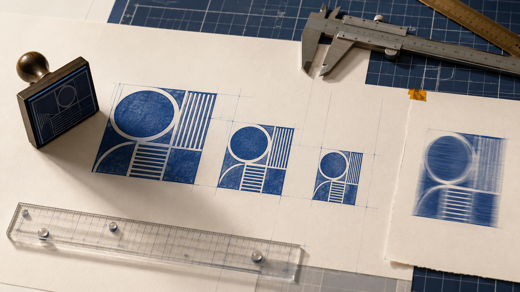 Digital stamp artwork shown at several crisp proportional sizes