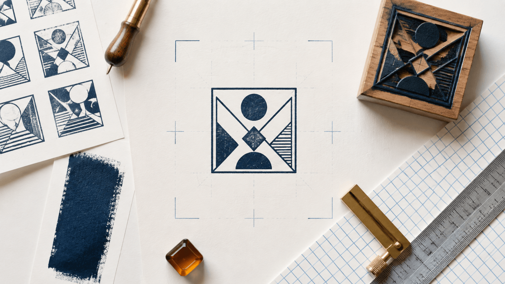 Square stamp layouts with balanced borders and corner spacing