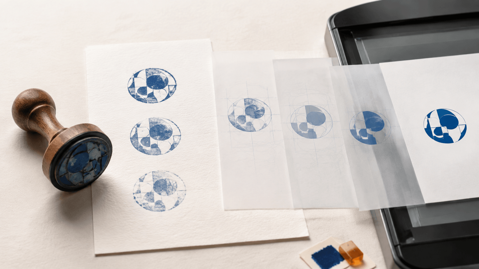 Physical rubber stamp being converted into a clean digital stamp asset